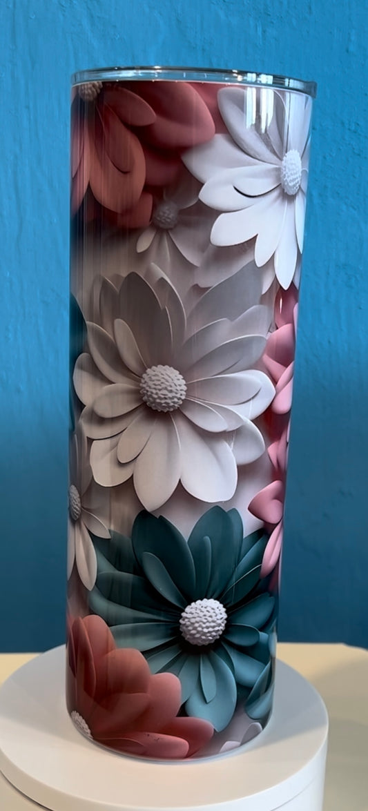 3D TEAL, PINK, WHITE FLOWERS